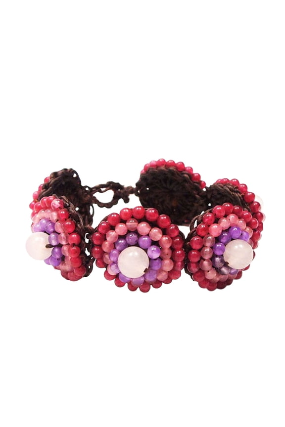 Mosaic Bubbles Cherry Quartz-Rose Quartz Beads Cotton Rope Bracelet