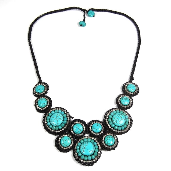AeraVida Mosaic Circles Simulated Turquoise Stone Unique Fashion Necklace