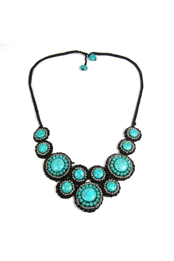 Mosaic Circles Simulated Turquoise Stone Unique Fashion Necklace