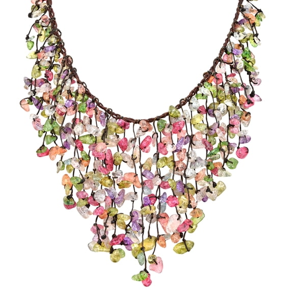 AeraVida Multi-Colored Neutral Tones Glass Shards Waterfall Bib Necklace