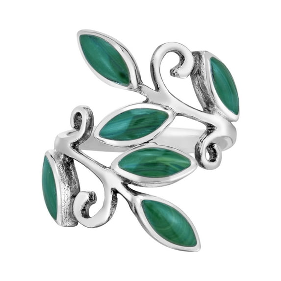 AeraVida Mysterious Olive Leaves Green Malachite Wrap Sterling Silver Ring-7