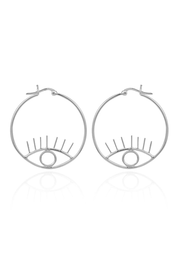 Mystical All-Seeing Eye Sterling Silver Big Hoop Modern Earrings for Women Anniversary Accessory Gift
