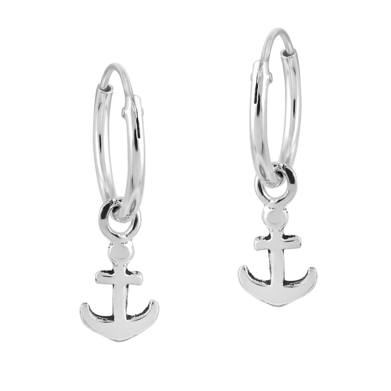 AeraVida Nautical Anchor Sterling Silver Mini Hoop Ocean Inspired