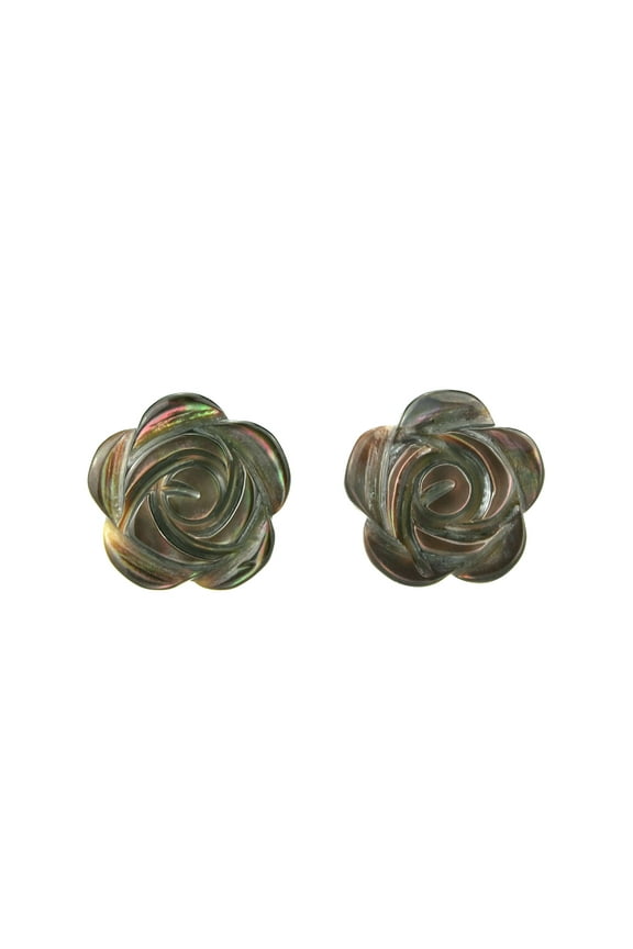 Ocean Colors Nature Inspired Little Rose Blossom Hand Carved Blacklip Mother of Pearl Seashell Post Stud Earrings Everyday Wear Jewelry Gifts for Women