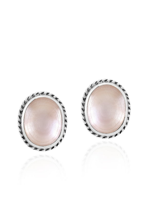Ocean Elegance Pink Mother of Pearl Ovals with Sterling Silver Border Stud Earrings Vintage and Classy Victorian Inspired Chic Jewelry Gifts for Women