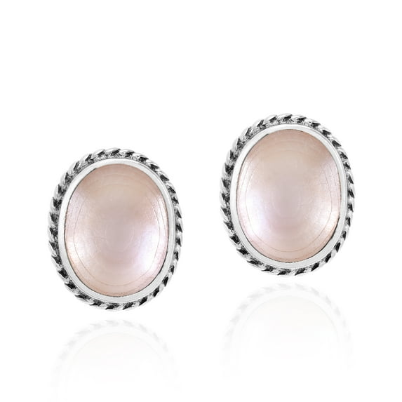 AeraVida Ocean Elegance Pink Mother of Pearl Ovals with Sterling Silver Border Stud Earrings Vintage and Classy Victorian Inspired Chic Jewelry Gifts for Women