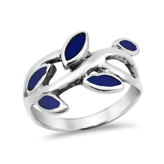 AeraVida Olive Branch Leaves Wrap Simulated Blue Lapis-Lazuli Sterling Silver Ring-10