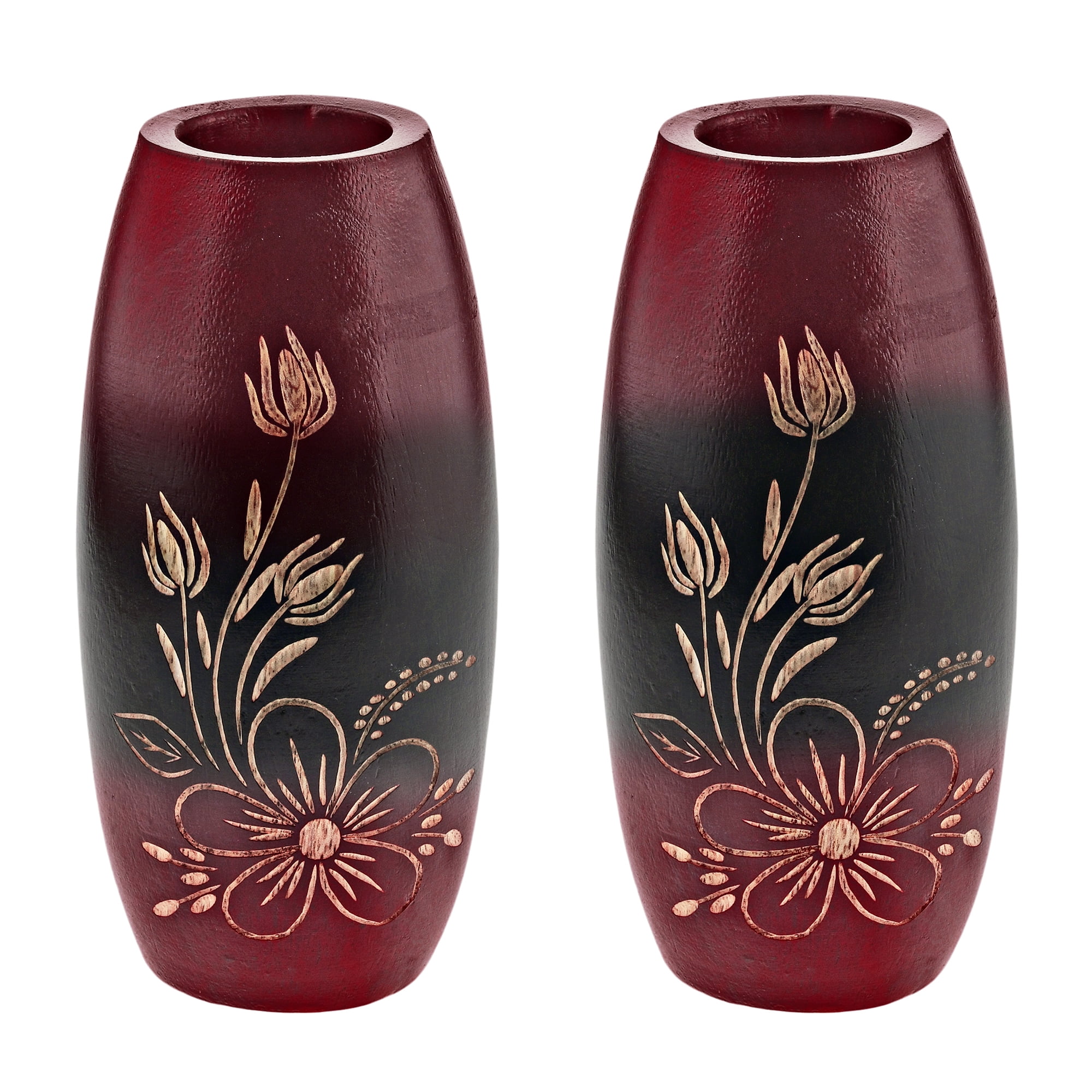 Handmade 8" Black and Faded Brown Mango Wood Vase Set