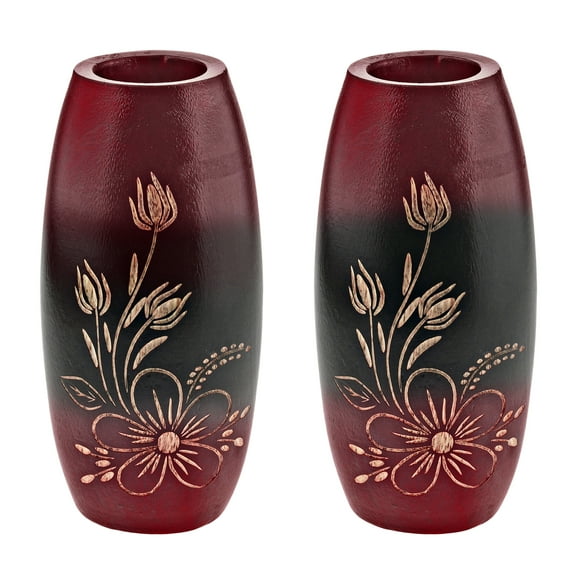 AeraVida Pretty Red and Black Gradient Vase Flower Garden Red Mango Tree Wood Set of 2 Flower Vase