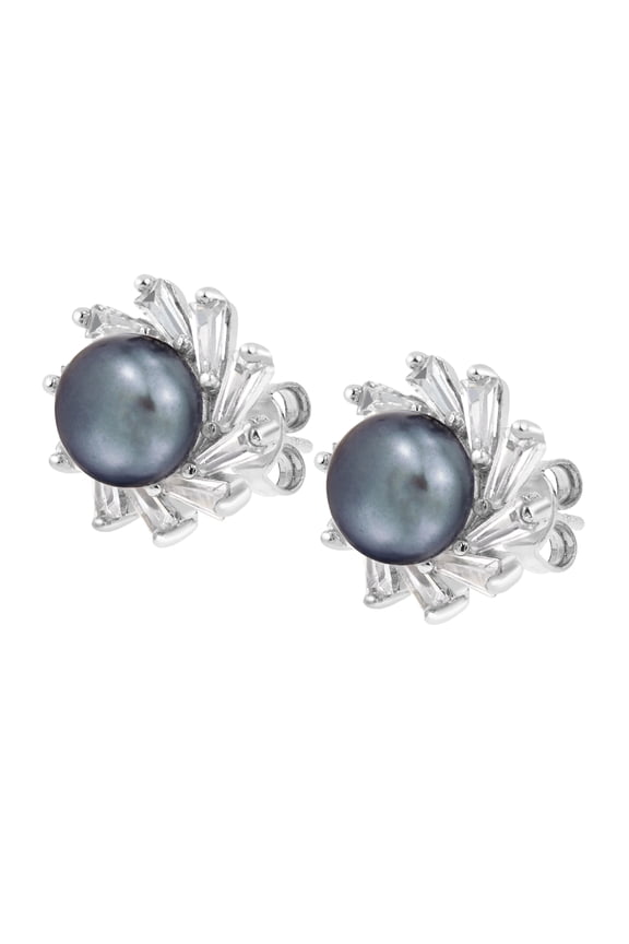 Radiant Sunshine Black Pearls and Cubic Zirconia Sterling Silver Stud Earrings