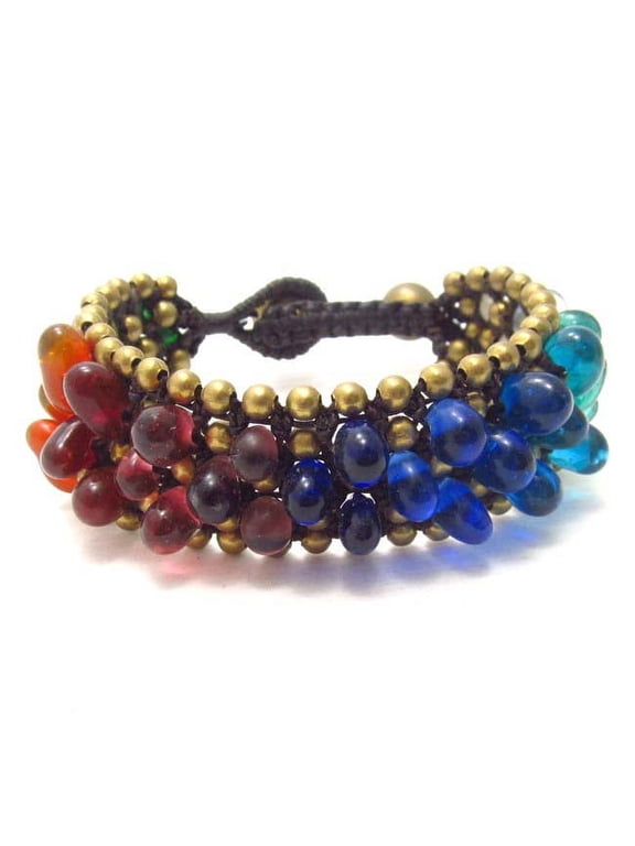 Rainbow Glass Bubbles Embedded Cotton Rope Bracelet