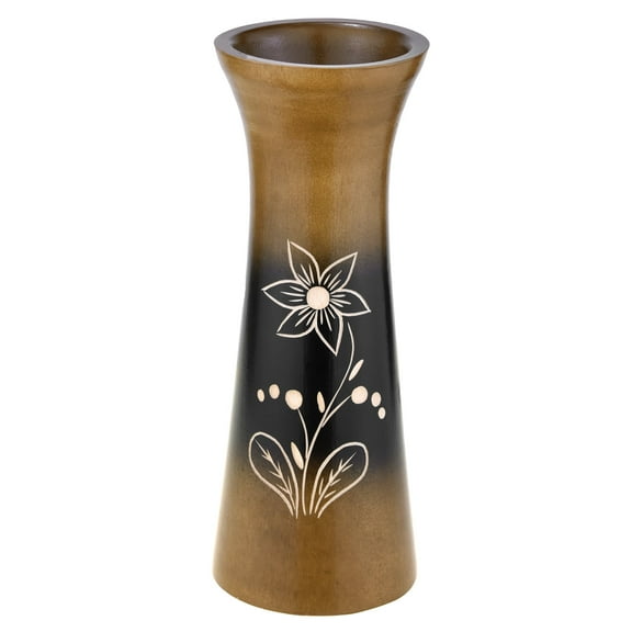 AeraVida Rainforest Brown Hand Carved Lily Flower 8-inch Mango Tree Wood Vase Modern Farmhouse