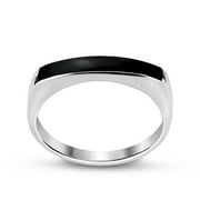 AERAVIDA Rectangular Bar Black Onyx Stone Inlay Sterling Silver Ring (8) | Black Onyx Band Ring Sterling Silver | Unisex Classic Black Stone Ring | Cool Ring for Men