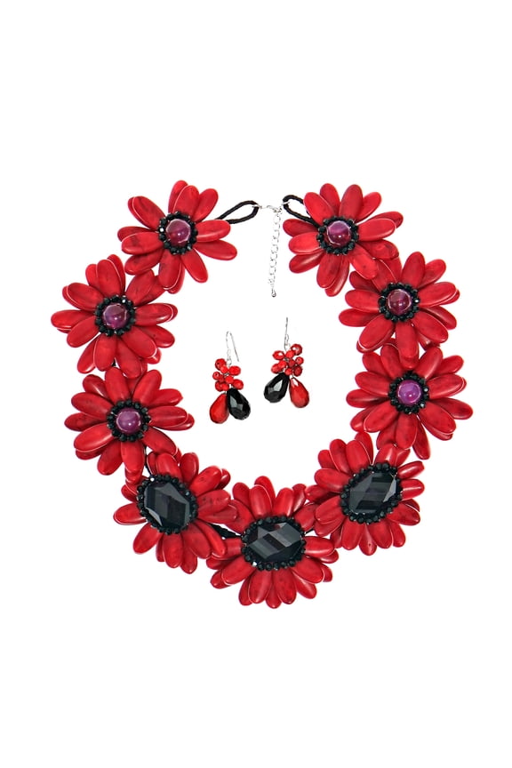 Red Water Lotus Howlite Stones Jewelry Set