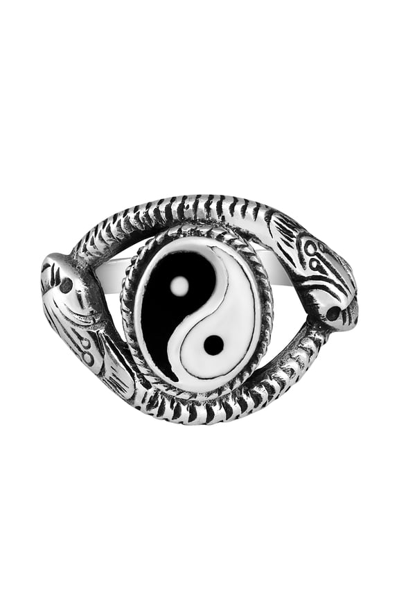 Renewed Mythological Snake Yin Yang Symbol .925 Sterling Silver Ring-6