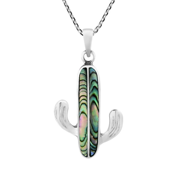 AeraVida Resilient Desert Cactus Plant Abalone Shell Sterling Silver Nature Inspired Pendant Necklace for Female Birthday Anniversary