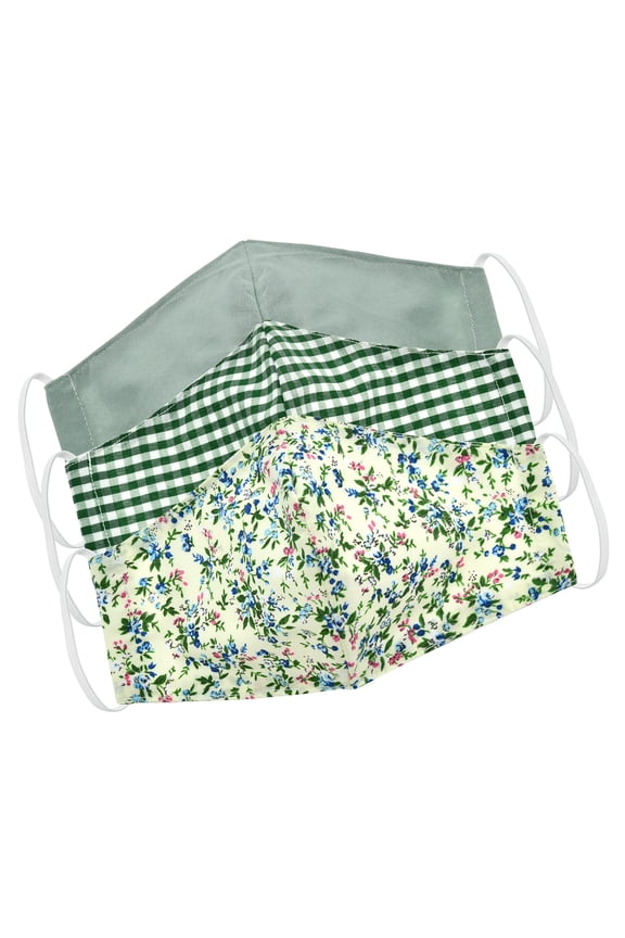 Reusable Mixed Green Floral Cotton Fabric Washable Fashion Face Masks Set of 3