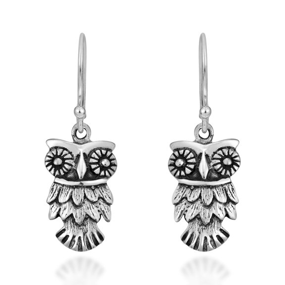 AeraVida Royal Wise Owls Sterling Silver Detailed Dangle Earrings