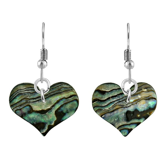 AeraVida Sea of Love Heart Shaped Abalone Seashell Dangle Earrings | Handmade Abalone Shell for Women | Heart Shaped Dangle Earrings | Jewelry Gift for Women