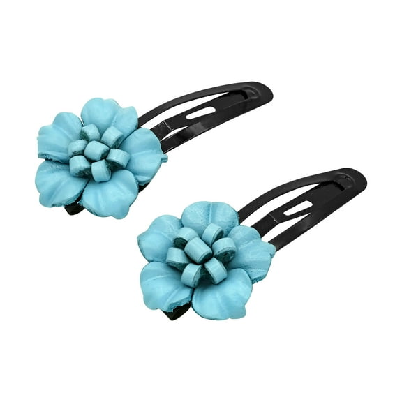 AeraVida Set of 2 Trendy Blue Leather Floral Motif Hair Pinch Clip | Flower Hair Clips for Women Accessories | Hair Clip Gift for Daughter | Hair Accessories