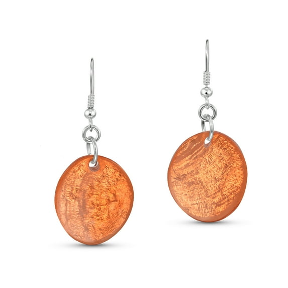 AeraVida Simple Ocean Elegance Orange Capiz Seashell Rough Circle Dangle Earrings