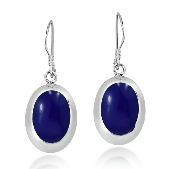 AeraVida Simple and Timeless Vintage Oval-Shaped Dark Blue Lapis-Lazuli on Sterling Silver Fish Hook Dangle Earrings Evening Wear Jewelry Gifts for Women