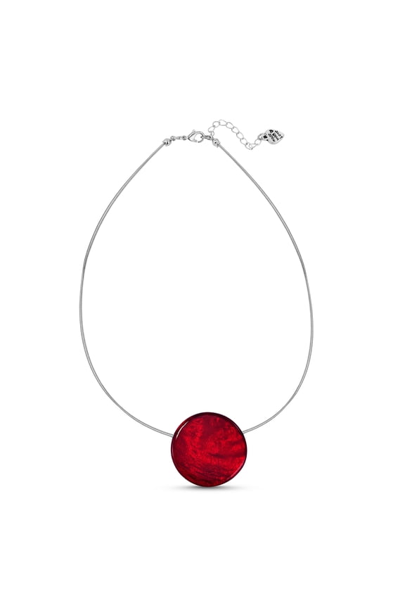 Simple and Chic Red Colored Capiz Shell Round Pendant Necklace