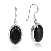 AeraVida Simply Elegant Oval Black Onyx Inlay on Sterling Silver Dangle Evening Earrings for Women Anniversary Accessories Jewelry Gift