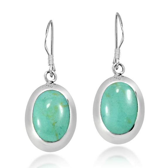 AeraVida Simply Elegant Oval Shaped Green Turquoise Sterling Silver Dangle Earrings