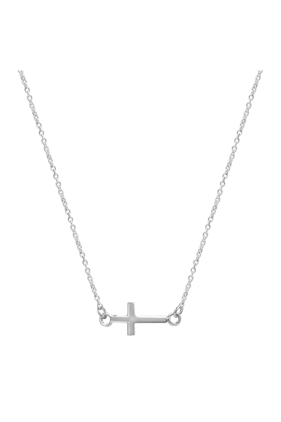 Simply Sideways Faithful Gray Cross Charm Sterling Silver Necklace | Sideways Horizontal Cross Symbol Necklace | Unisex Cross Symbol Necklace | Christian Necklace Accessories