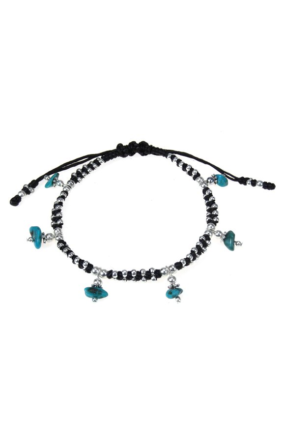 Simulated Turquoise Dangle Cotton Wax Rope Adjustable Handmade Bracelet