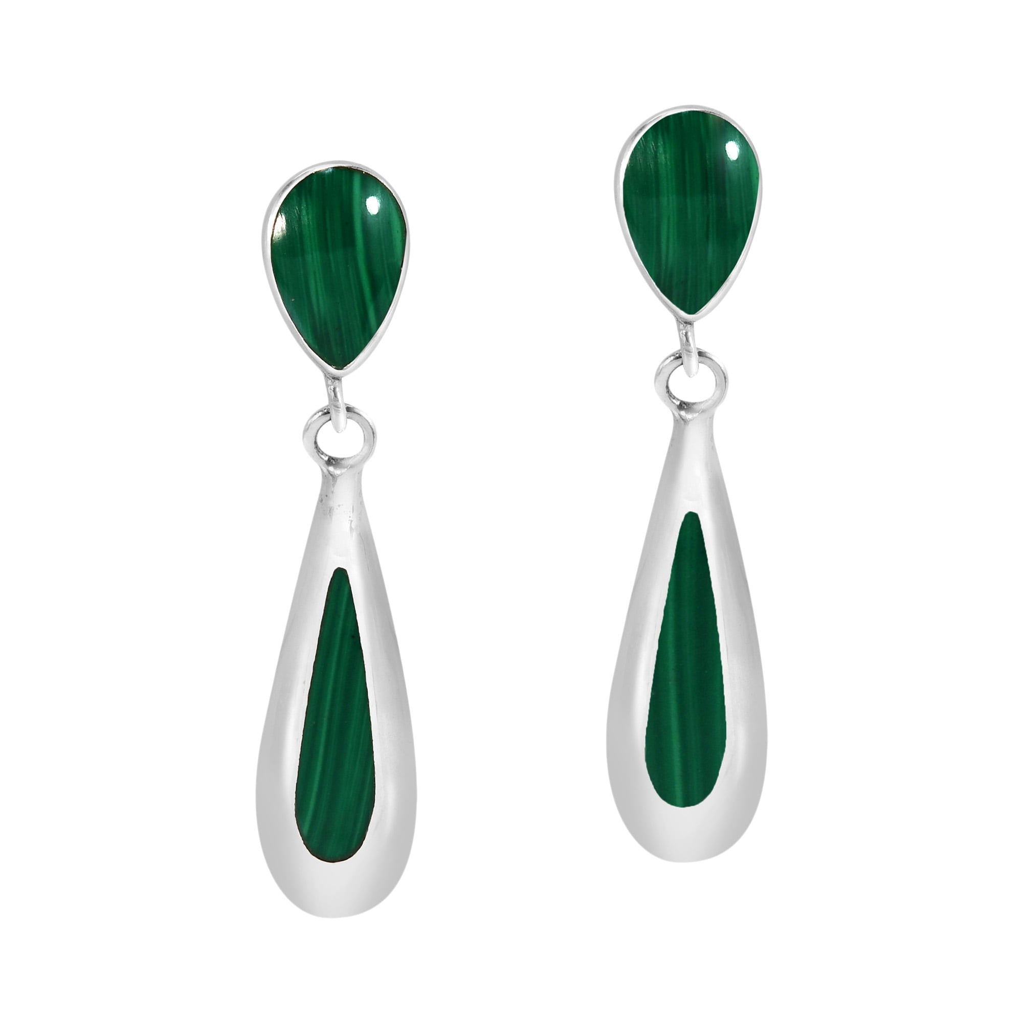 AeraVida Sleek and Slender Teardrops Green Malachite Sterling Silver Post Drop Evening Earrings Annivesary Jewelry Gift for Women Accessories