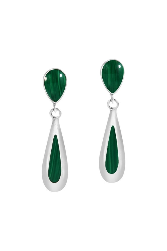 Sleek and Slender Teardrops Green Malachite Sterling Silver Post Drop Evening Earrings Annivesary Jewelry Gift for Women Accessories