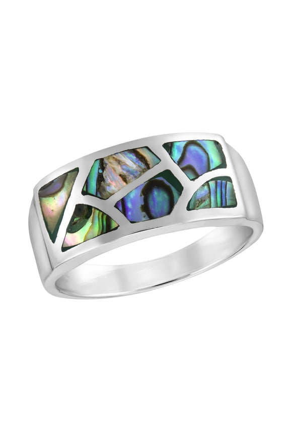 Sophisticated Pavement Mosaic of Abalone Shell Sterling Silver Ring-8