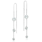 AERAVIDA Graduated Tiers Purple Cubic Zirconia Sterling Silver Threader Earrings