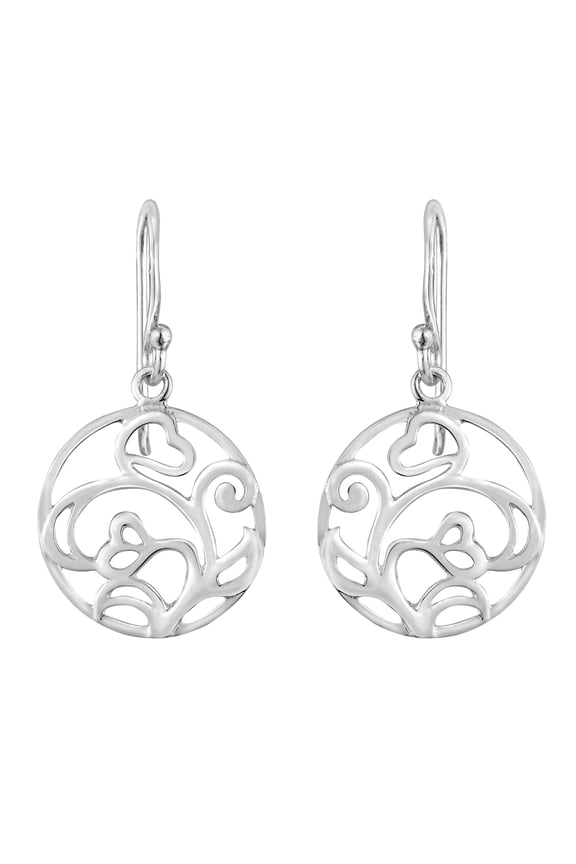 Striving Love Vines of Hearts Round Sterling Silver Dangle Earrings for Female Adult