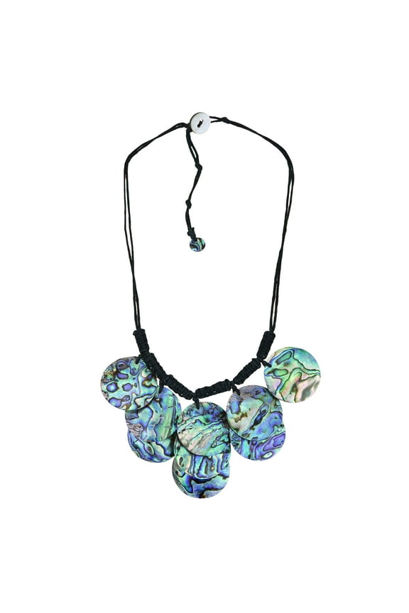 Stunning Ocean Colors Round Abalone Shell Medallions Cotton Rope Necklace