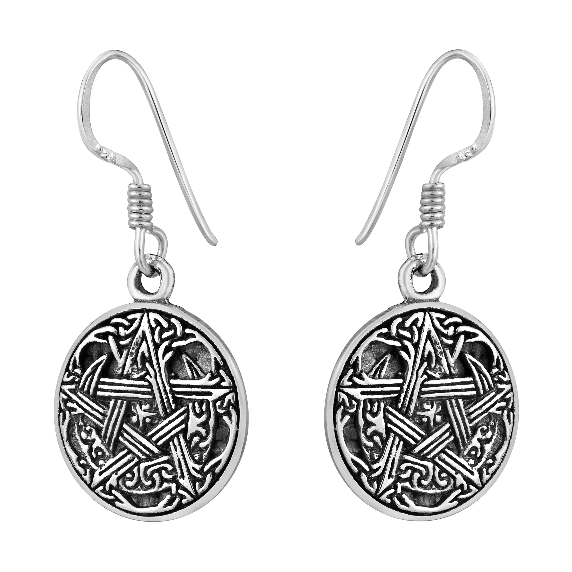 AeraVida Stylish Supernatural Pentacle Celtic Art Round Sterling Silver Fish Hook Dangle Earrings Edgy Goth Inspired Unique Jewelry Gifts for Women