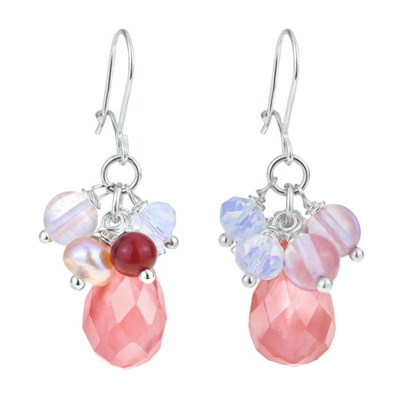 AeraVida Sweet Watermelon Cluster of Quartz and Crystals Sterling Silver Dangle Earrings