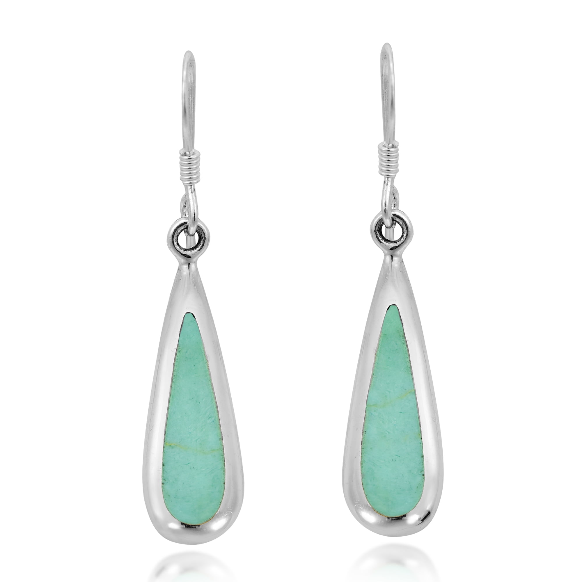 AeraVida Teardrops Sterling Silver Inlaid Reconstructed Green Turquoise Dangle Earrings for Female Evening Event