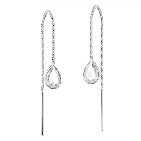 AeraVida Timeless Fashion Vintage Teardrop Shaped Cubic Zircona on Sterling Silver Chain Slide-Through Dangle Earrings Evening Wear Jewelry Gifts for Women