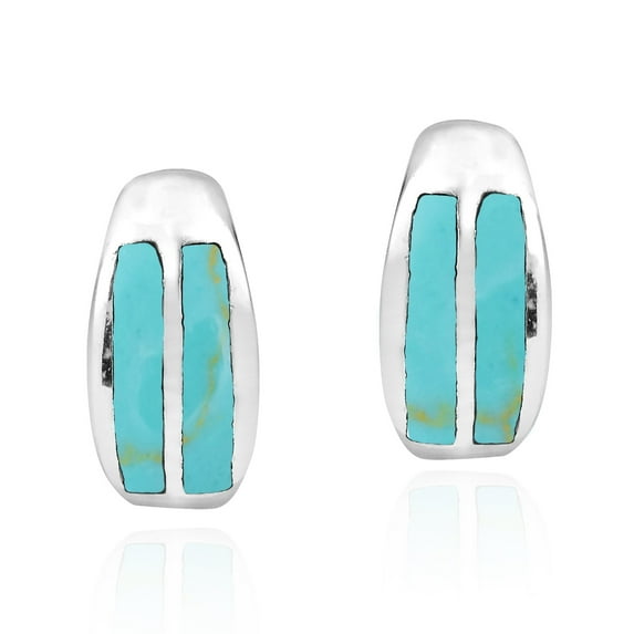 AeraVida Touches of Green Turquoise Inlay Vintage Sterling Silver Post Stud Earrings