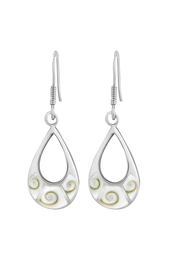 Traditional Teardrop Shiva Shell Inlay Sterling Silver Dangle Earrings