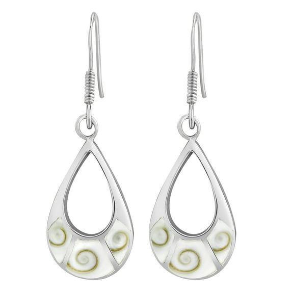 AeraVida Traditional Teardrop Shiva Shell Inlay Sterling Silver Dangle Earrings