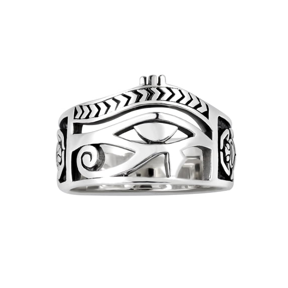 AeraVida Trendy Ancient Egyptian Heiroglyphs and Art Eye of Horus ANKH Cross Sterling Silver Ring Unique History Stylish Casual Wear Unisex Jewelry Gifts