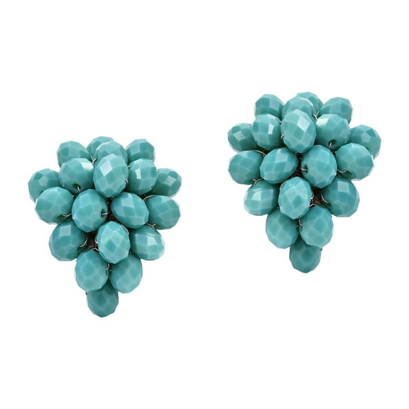 AeraVida Trendy Summertime Fashion Turquoise Colored Crystal Beads Cluster of Grapes Fruit Inspired Clip-On Earrings Fun and Casual Fashion Jewelry Gifts for Women