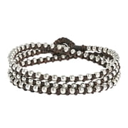 AeraVida Triple Wrap Mini Fashion Silver Beads Single Strand Tan Cotton Wax Rope Bracelet