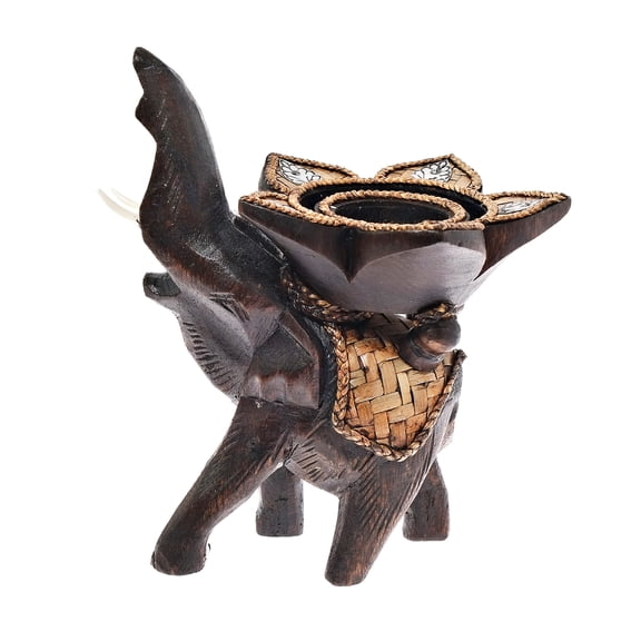 AeraVida Triumphant Elephant and Lotus Blossom Hand Carved Wooden Candle Holder