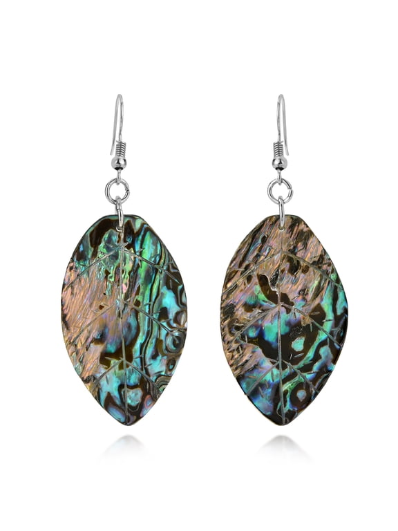 Tropical Chic Nature Inspired Graceful Handcarved Leaf Abalone Shell Fishhook Dangle Earrings Ocean Beach Island Vibe Jewelry Gifts for Women