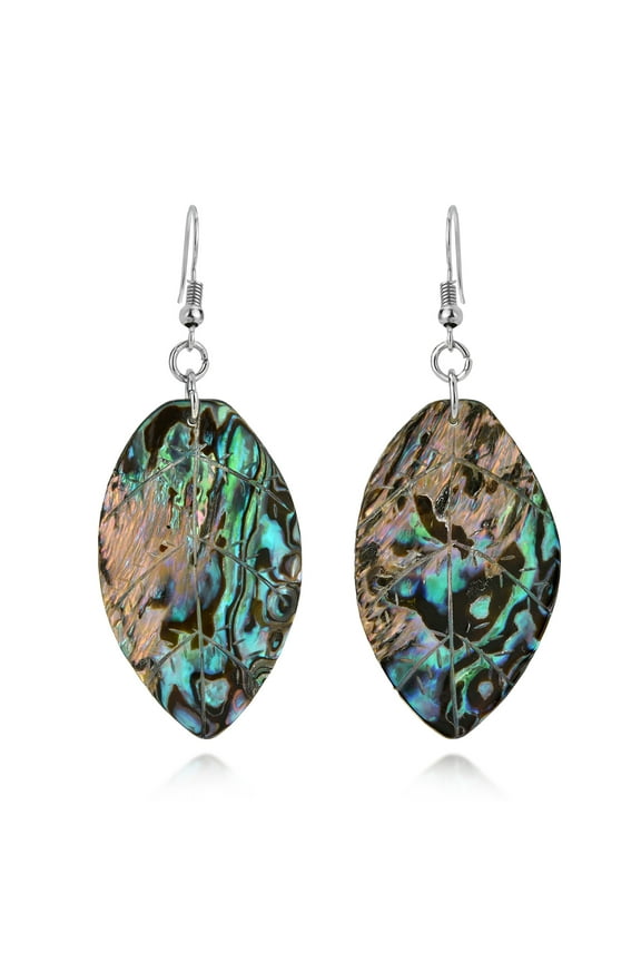 Tropical Chic Nature Inspired Graceful Handcarved Leaf Abalone Shell Fishhook Dangle Earrings Ocean Beach Island Vibe Jewelry Gifts for Women